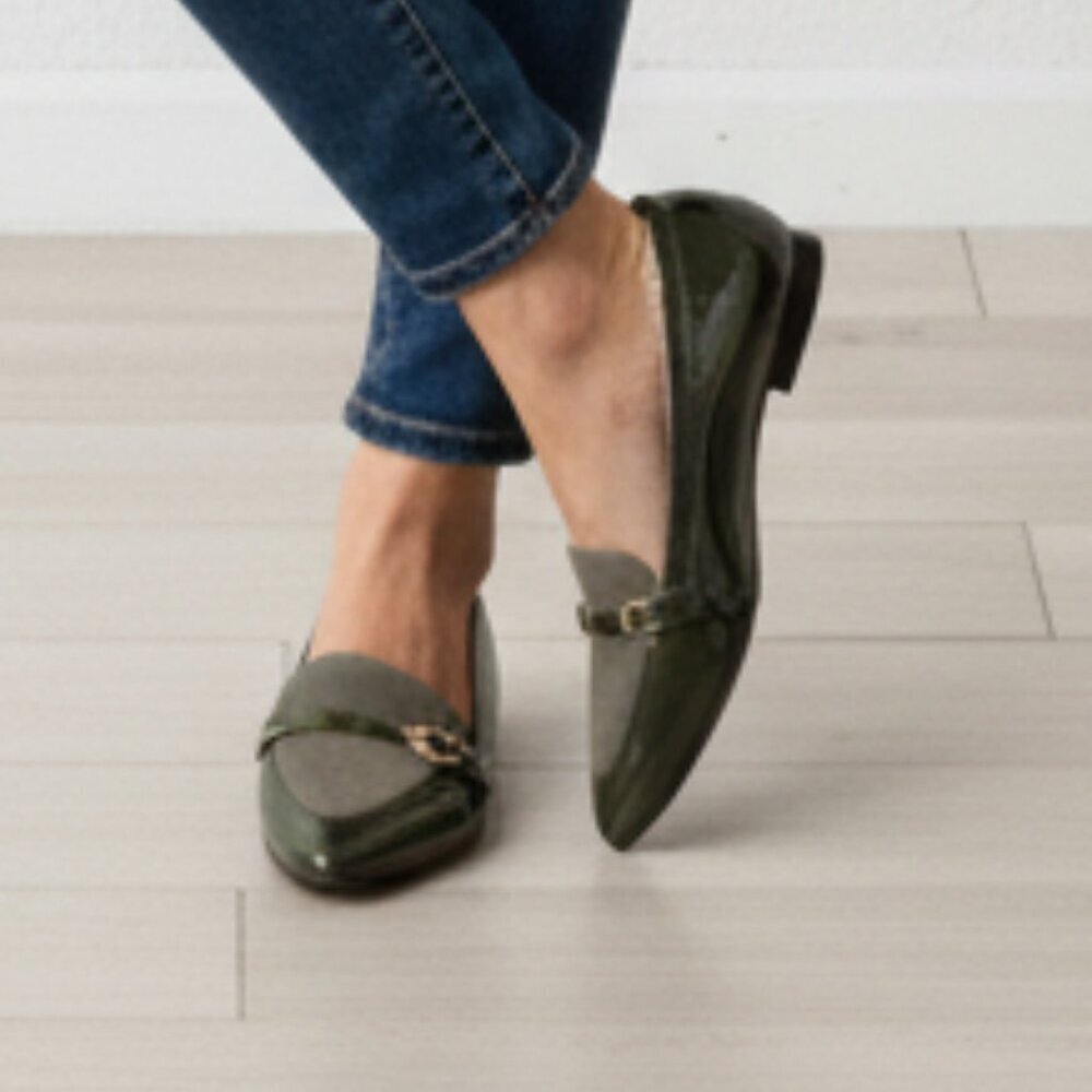 Isola Two-Tone Olive Patent & Suede Loafers